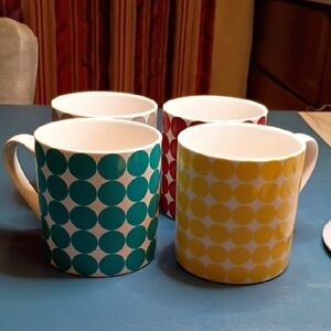 Godinger Teal, Red, Gray and Yellow Polka Dot Mugs